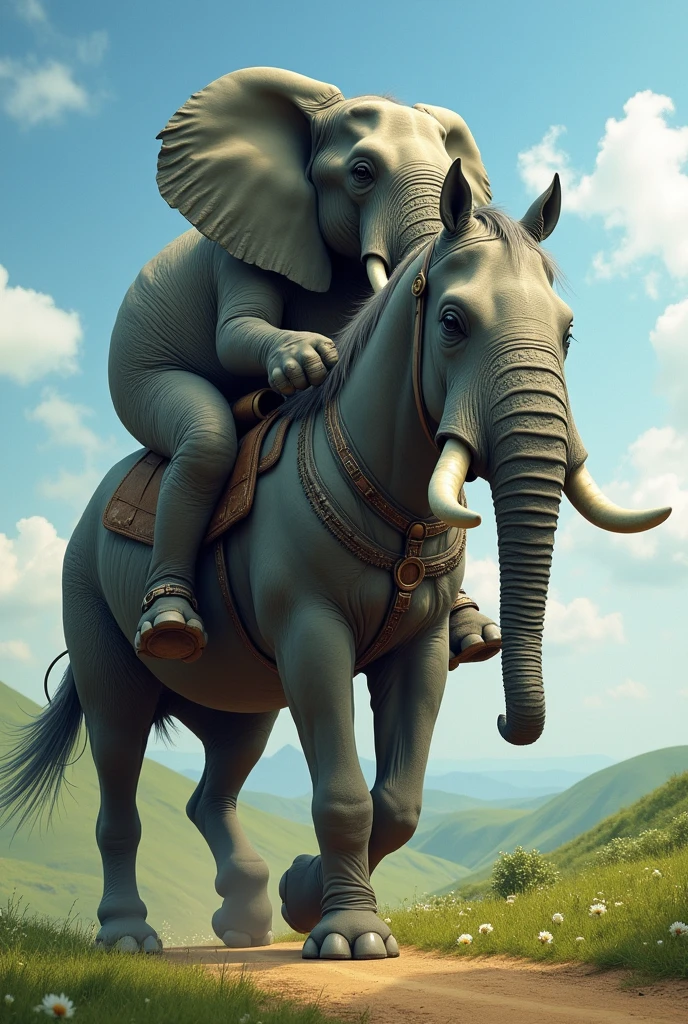 Elephant riding a horse