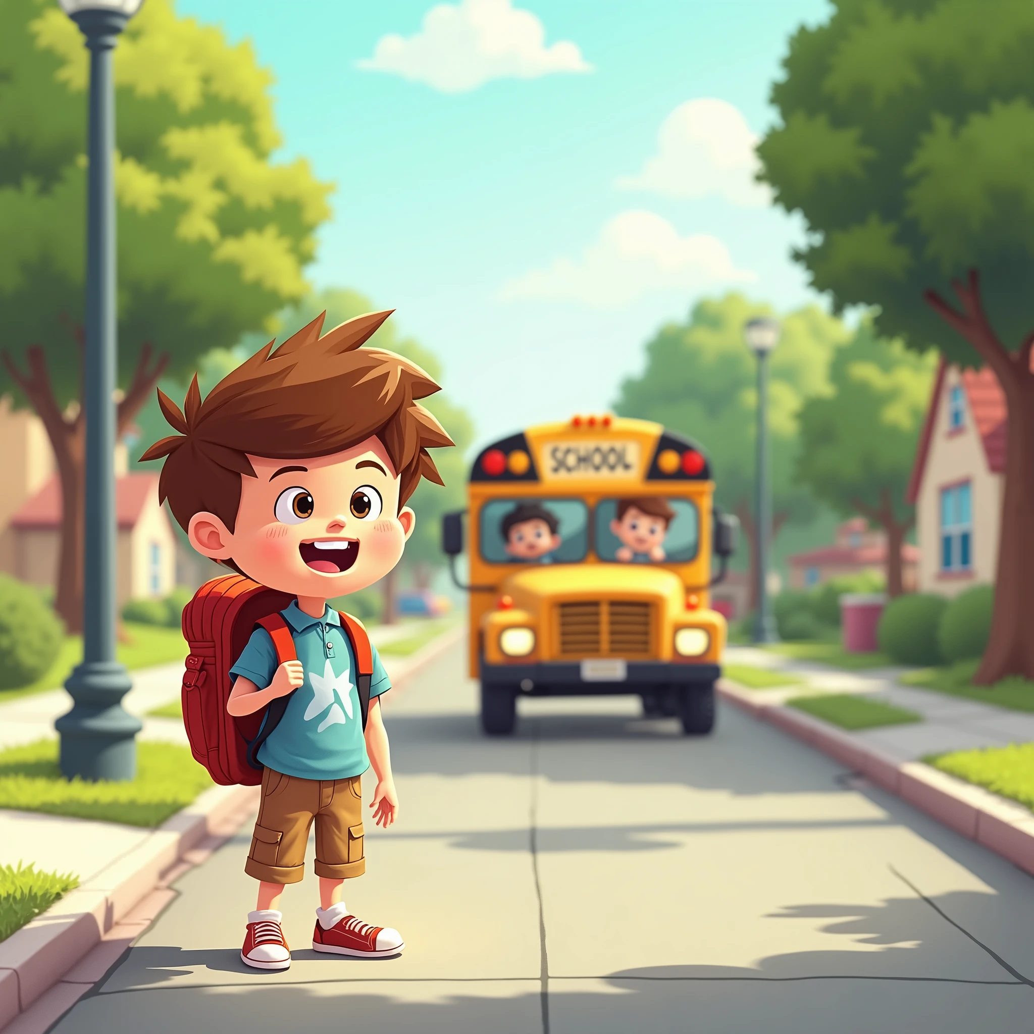 illustrate An image where it says : Welcome back to school ! May you have pictures of yellow school bus It's for a boy.