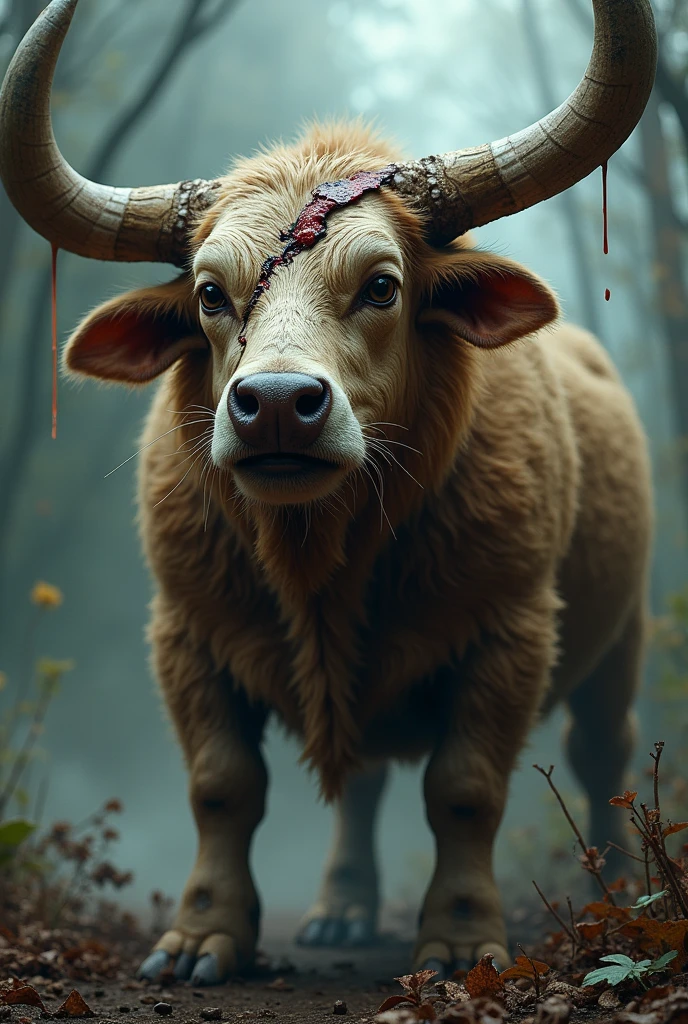  dog face, big cow torn on head , dog body