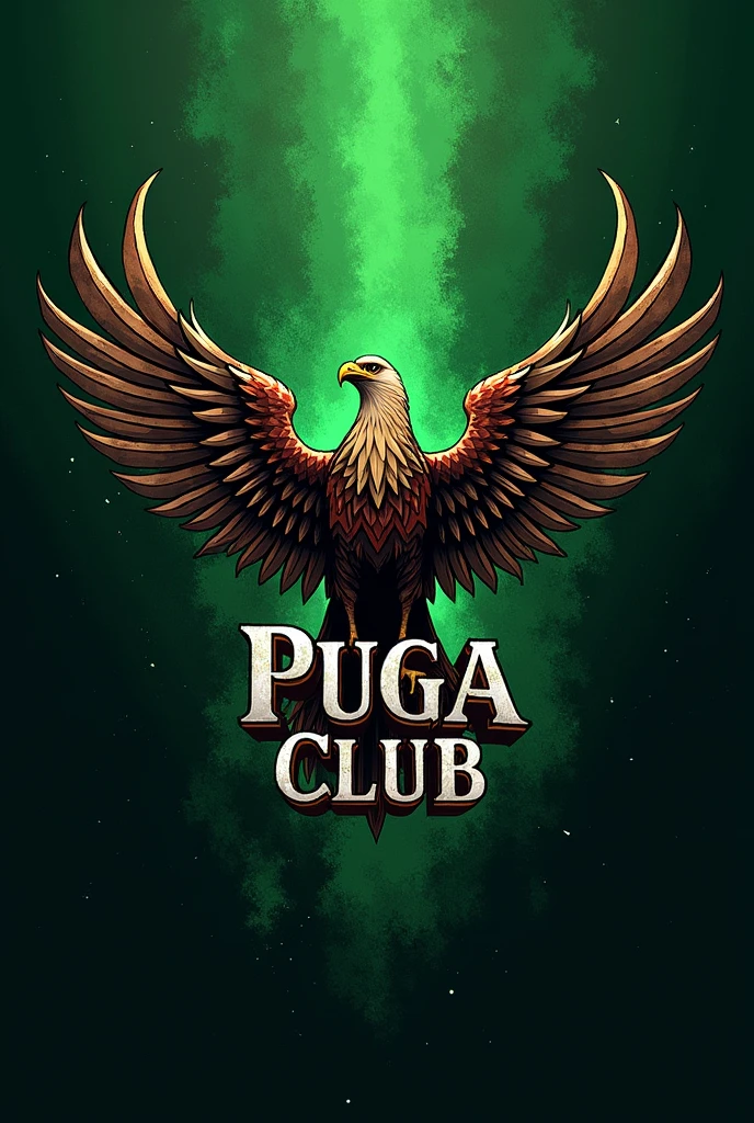 Create a logo with the name PugaClub. I want it to be green and allude to extreme Mexican nationalism., and at the same time allude to the academic field, Put Nazi details on the logo and make it an easy to remember and intimidating logo. Don't use dogs in the logo., Instead he uses an eagle, and remember, The logo must bear the name PugaClub with letters that are elegant and Nazi