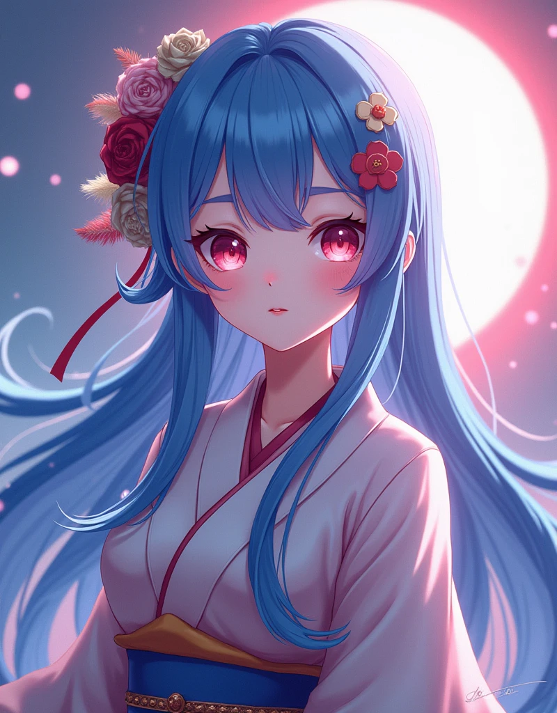 anime ,Wearing Yukata、Beautiful with long blue hair, Detailed face with large expressive eyes, Detailed lips, Long eyelashes, Sailor Moon, Magical girl, Fantasy, Soft lighting, Vibrant colors, Structure of the film, Digital Art, Very detailed, masterpiece, (Highest quality,4K,8k,High resolution,masterpiece:1.2),Very detailed,(Realistic,photoRealistic,photo-Realistic:1.37)