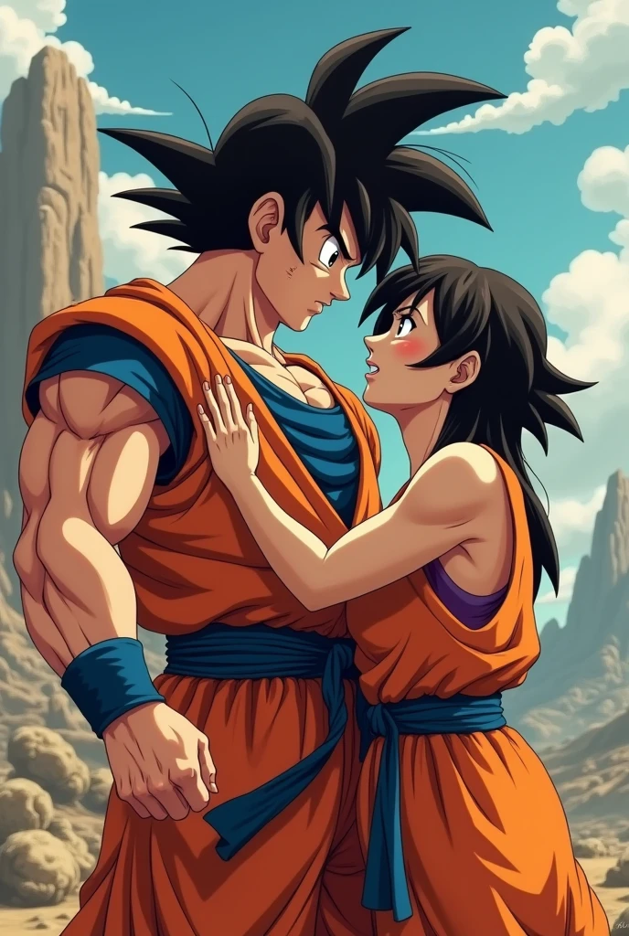 Goku fucking his mother with big boobs with his big dick in missionary style