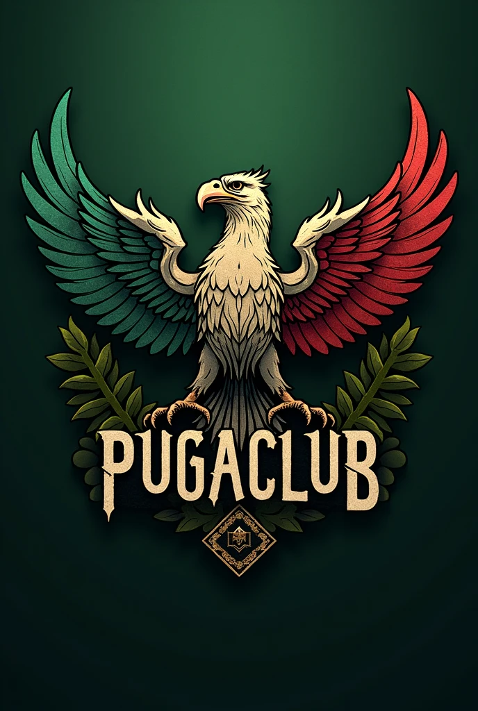 Create a logo with the name PugaClub. I want it to be green and allude to extreme Mexican nationalism., and at the same time allude to the academic field, Put Nazi details on the logo and make it an easy to remember and intimidating logo. Don't use dogs in the logo., Instead he uses an eagle, and remember, The logo must bear the name PugaClub