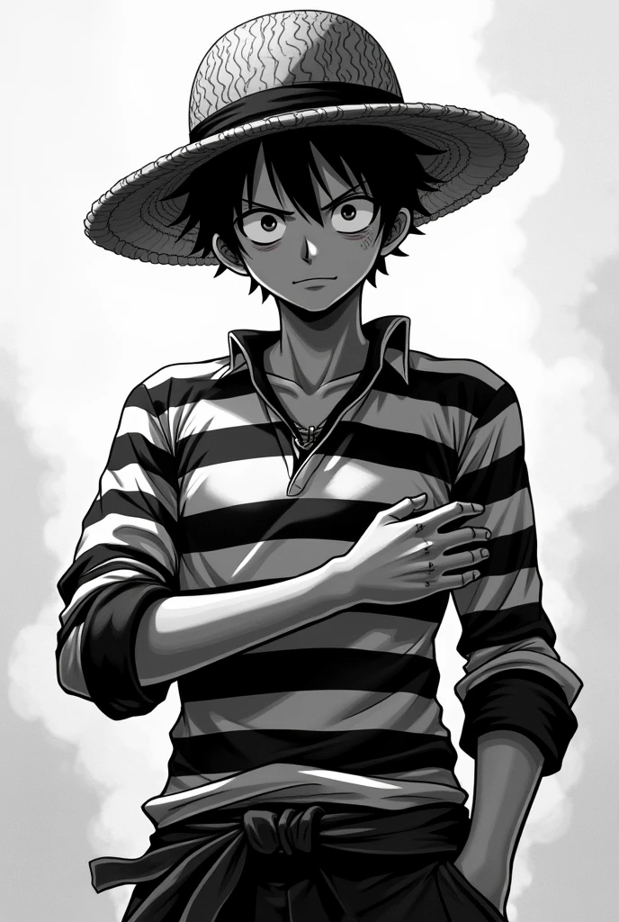 Monkey D. Luffy in black and white striped long sleeve prison uniform
