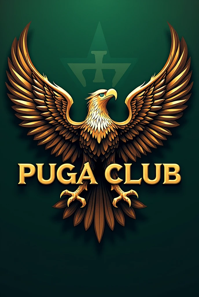 Create a logo with the name PugaClub. I want it to be green and allude to extreme Mexican nationalism., and at the same time allude to the academic field, Put Nazi details on the logo and make it an easy to remember and intimidating logo. Don't use dogs in the logo., Instead he uses an eagle, and remember, The logo must bear the name PugaClub