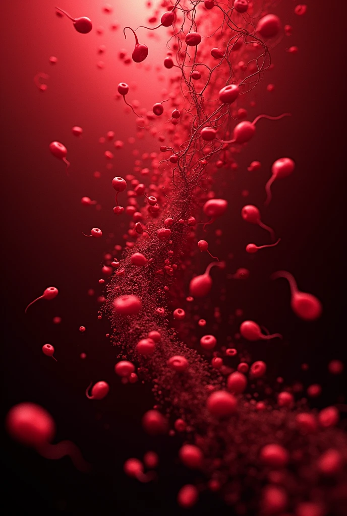Millions of sperm on a dark red background