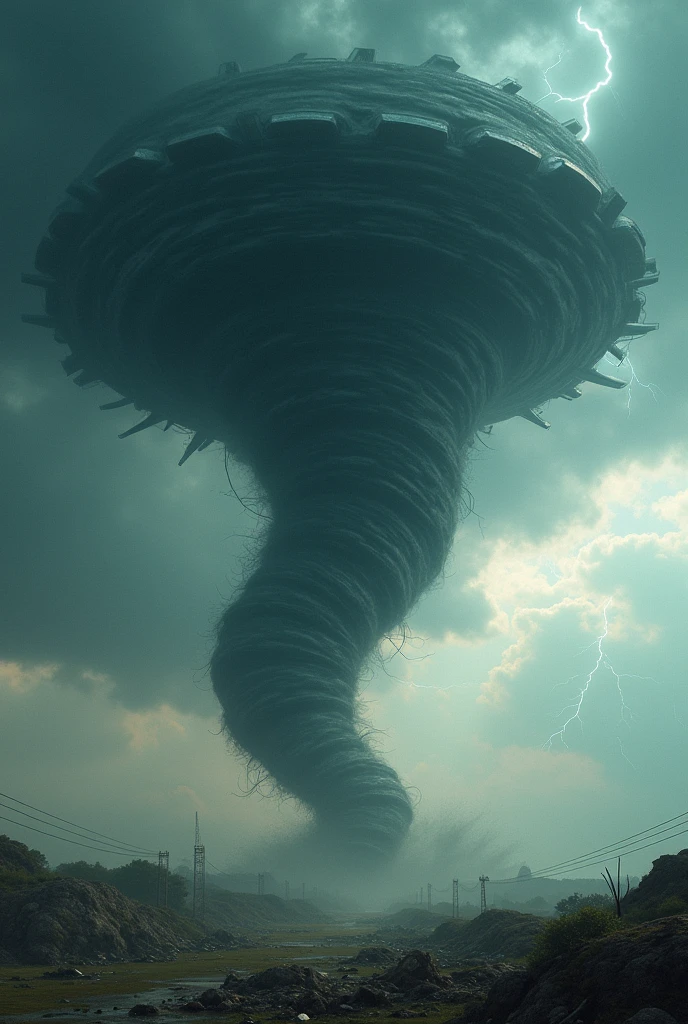 8k, super detailed, hdr, high definitition, 1 tornado, god's wrath, blade vortex tornado, tornado with metal blades,