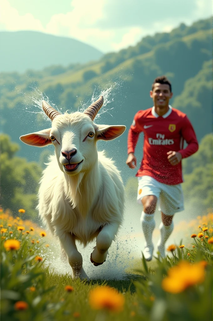 A goat splashed on his temple ran behind Ronaldo