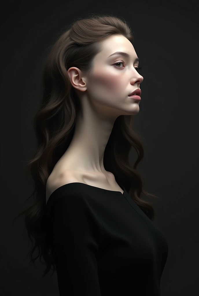 Neck without lines or seams, beautiful and perfect hair and black clothes