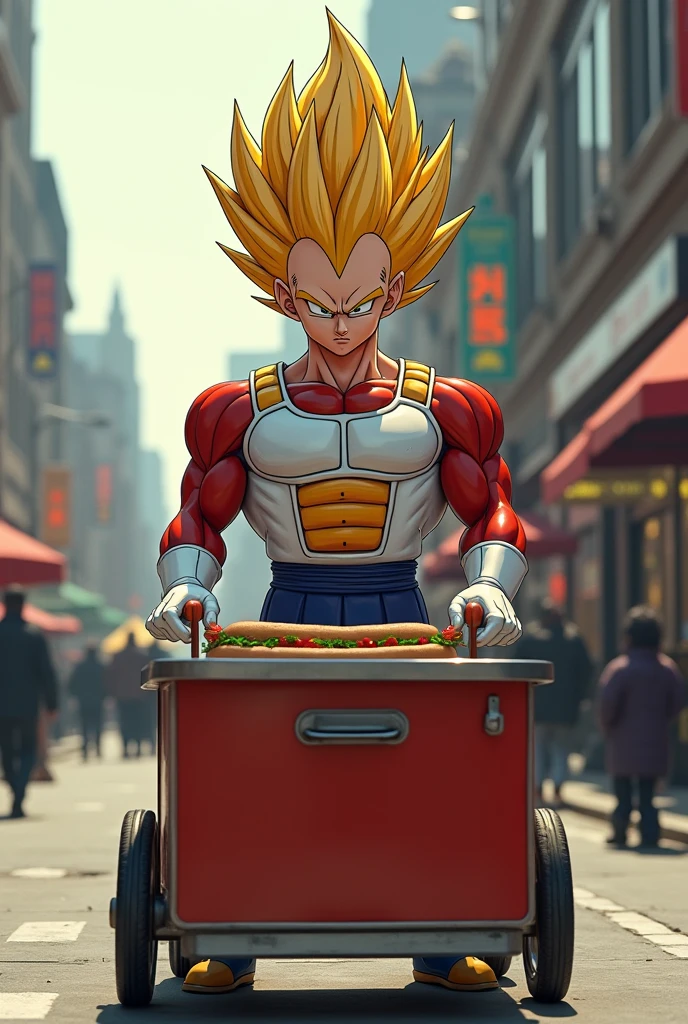 Vegeta selling hot dogs