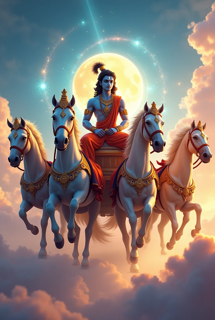 Lord krishna riding 7 horses chariat animation 