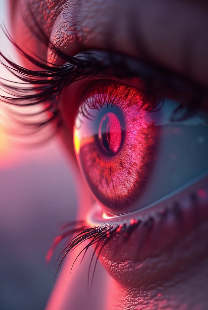 In a womans pink eye, reflection of the dragon burning the city