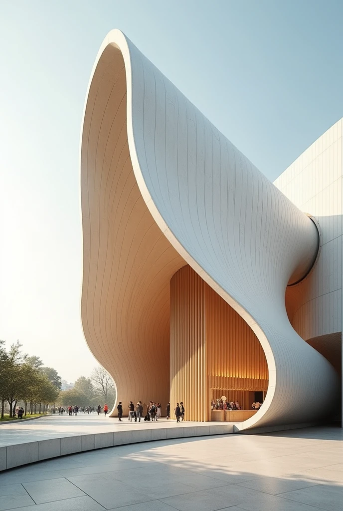 Build an architectural pavilion with curves and straight elements, Exhibitions will be held there and using the guitar as a reference, elements will be implemented