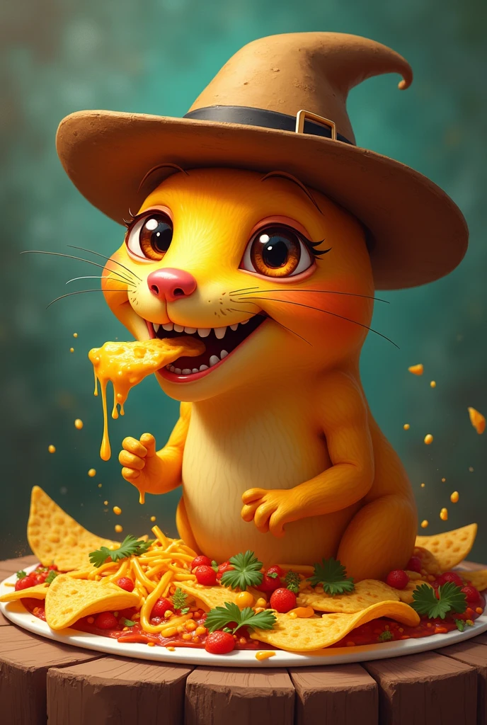 Chilaquil with a hat and tasting chilaquiles