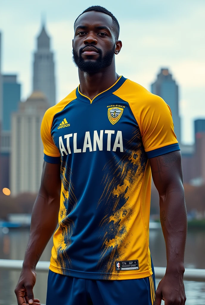 Create an Atlanta City Sports Jersey with blue and yellow colors and details
