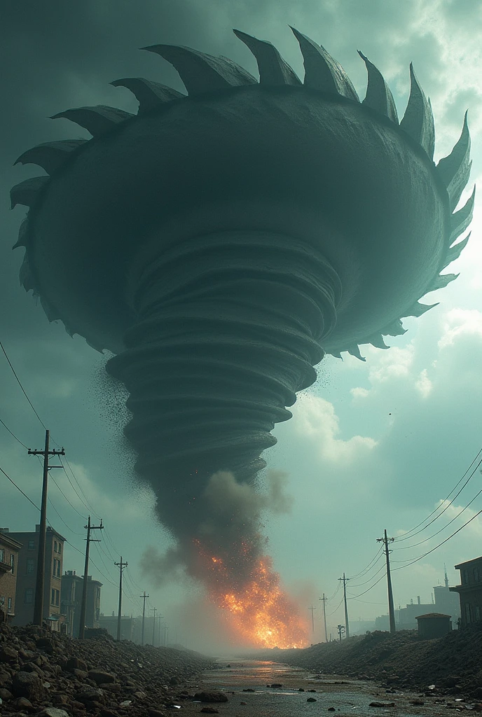 8k, super detailed, hdr, high definitition, 1 mega tornado, god's wrath, blade vortex tornado, tornado with metal cutting blades around the catastrophic event