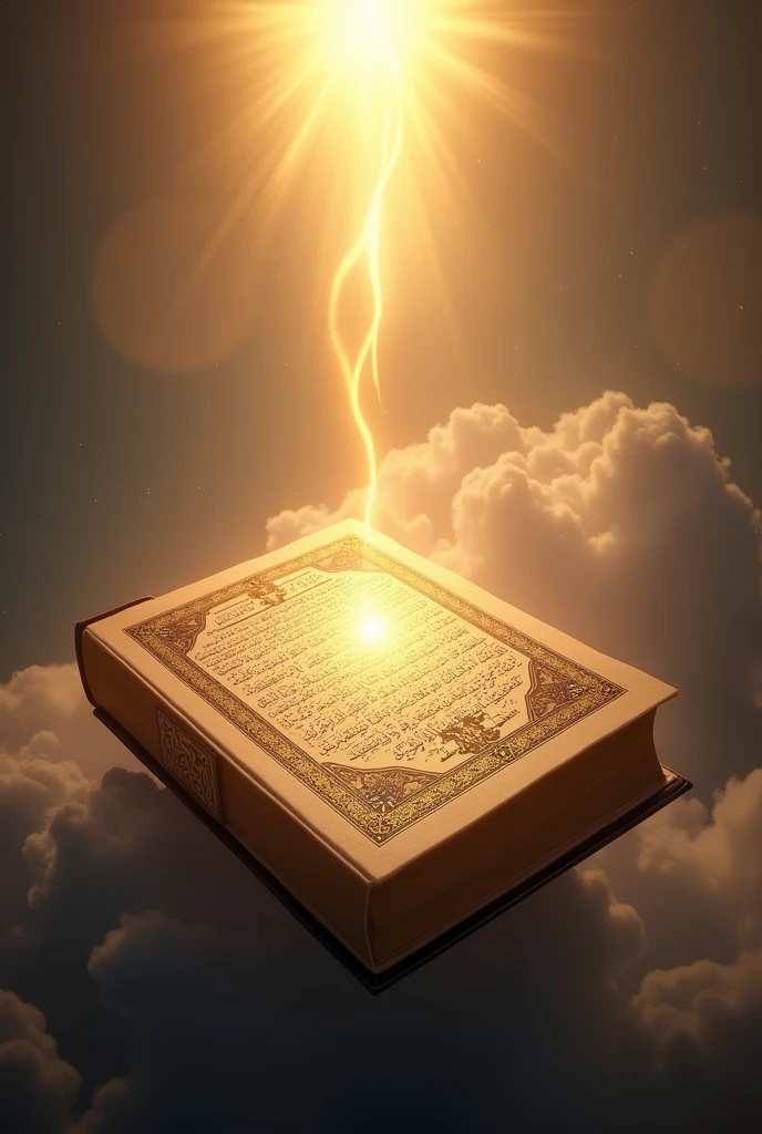 Koran as a book in heaven. People from the age 500 after Christian Christ look up to the Quran. The Koran shines a little. Above the Koran is the: God