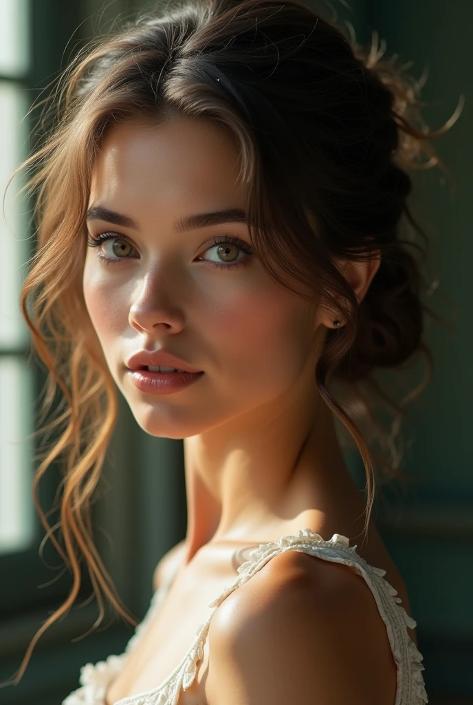 Ultra réaliste,se concentrer: 1.2,Une beauté corporelle parfaite: 1.4,((Cheveux longs et délicats,Coiffures mi-hautes,sourcil épais,Cheveux relevés)),(nffsw:1.3),(coiffures décoiffées), (détails complexes, ultra-détaillé:1.1), Cinématique, photoréaliste,, femmes européenne, magnifique modèle, ,belle fille blonde, Belle femme blonde, Belles femmes, belle photo Magnifique jeune femme