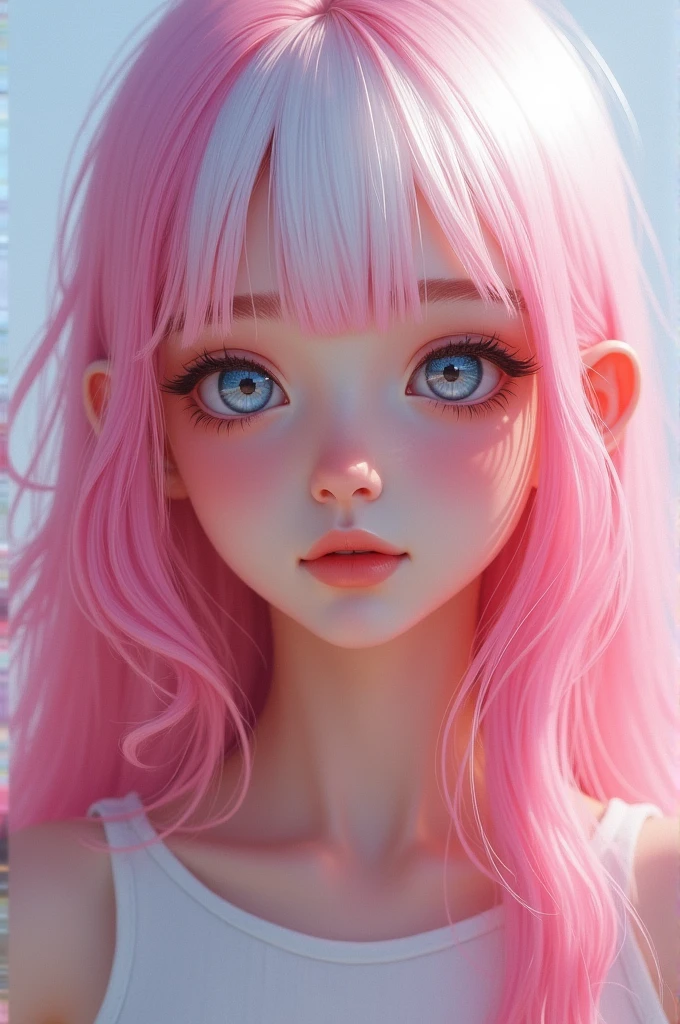 Girl whit pink hair and white bangs