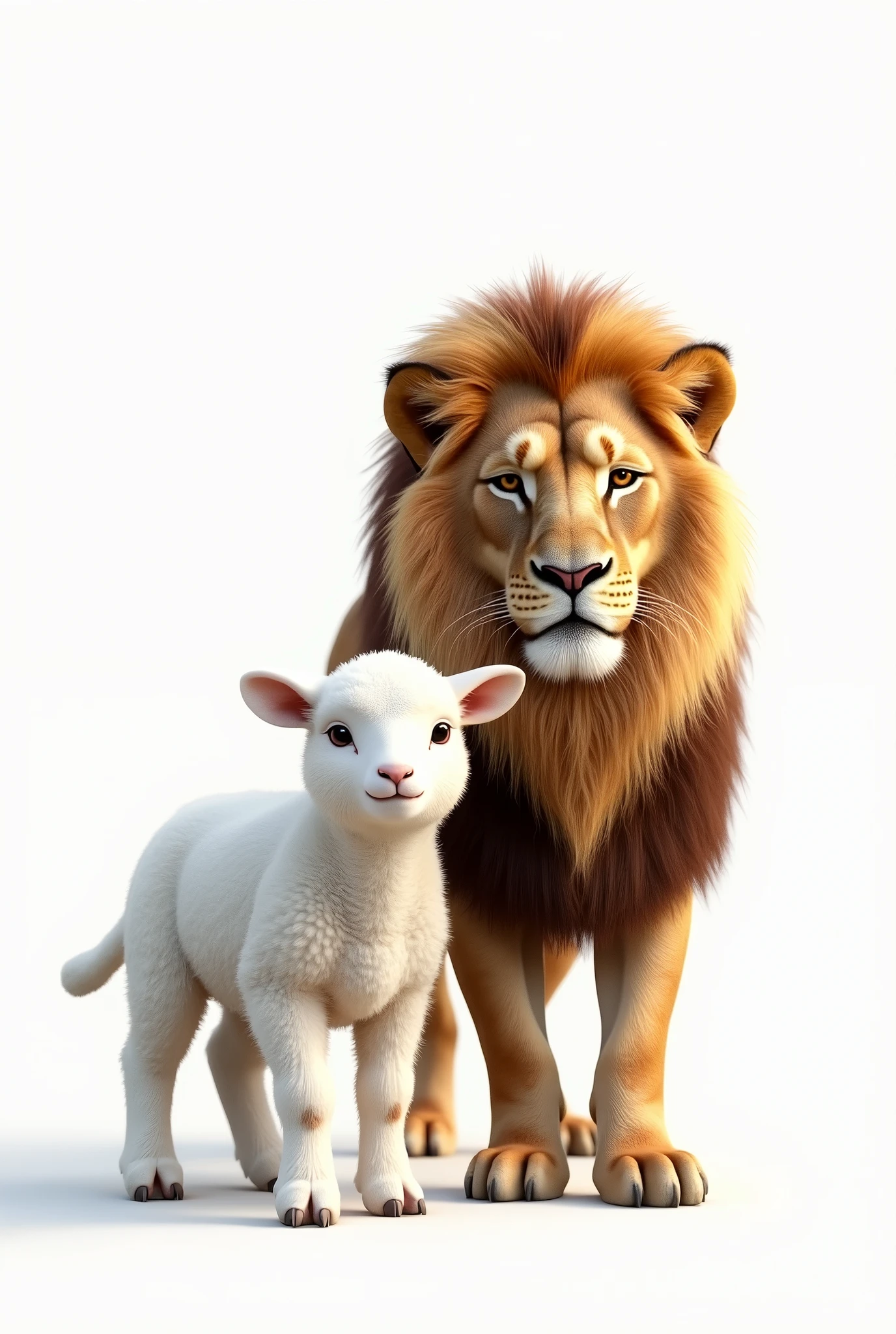 (photorealism:1.2), lamb and lion white background