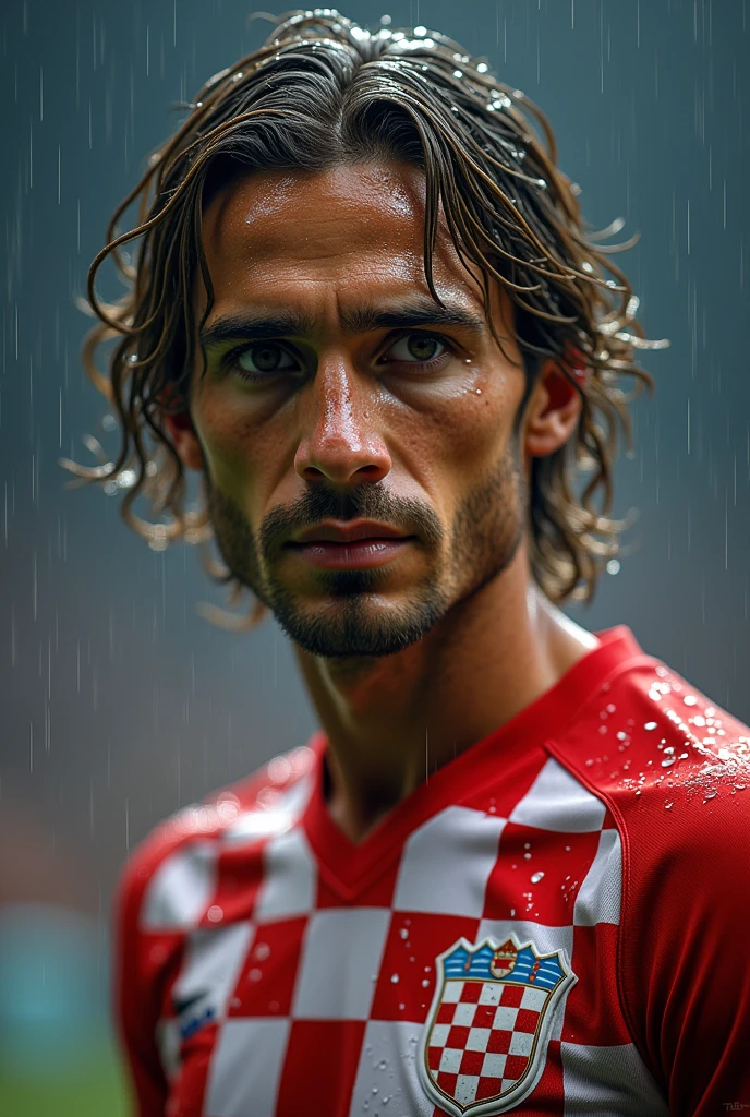 Luka Modric in transparent wet football shirt