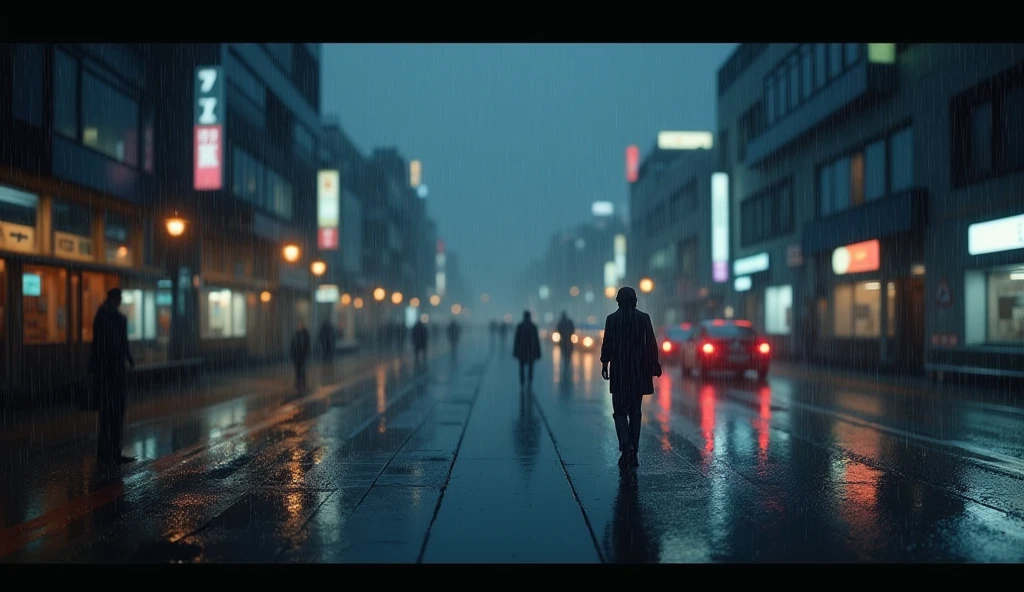 A serene night scene of Tokyo during a gentle rain. The city should be depicted with its iconic skyline or well-known streets, softly illuminated by streetlights and reflections on wet pavements. The overall atmosphere should be calm and moody, capturing the peaceful essence of urban life at night. Raindrops should be visible, adding a sense of tranquility and rhythm to the scene. The style should evoke a sense of nostalgia and relaxation, perfect for a lo-fi music background. Ensure the city is recognizable but with a dreamy, slightly blurred effect to enhance the lo-fi aesthetic.