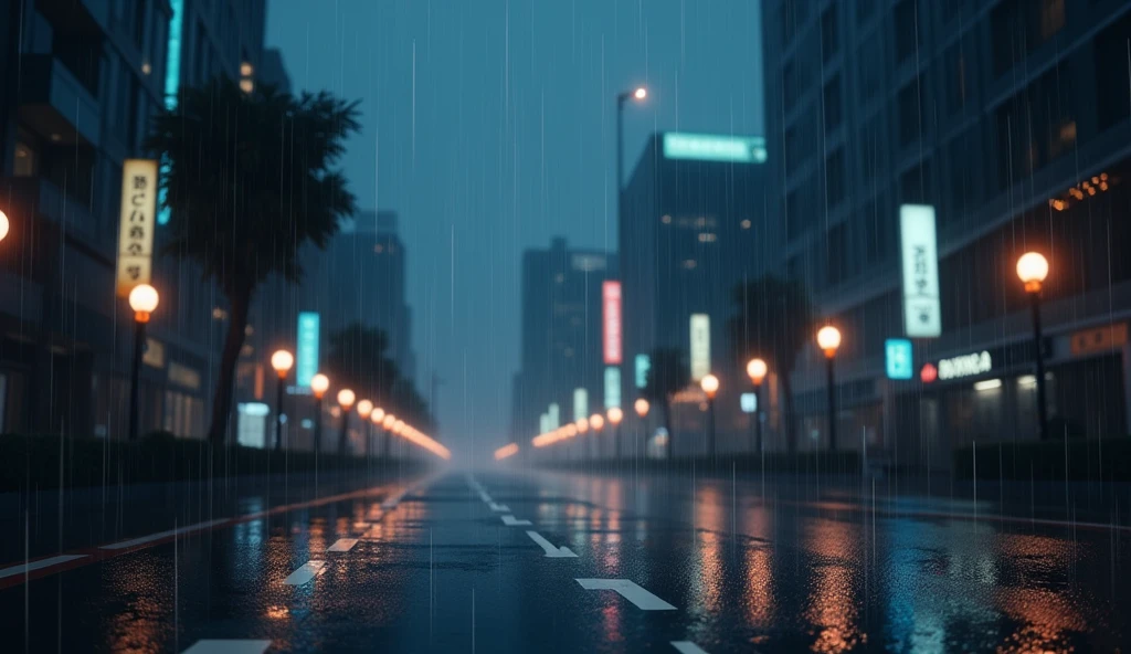 A serene night scene of Tokyo during a gentle rain. The city should be depicted with its iconic skyline or well-known streets, softly illuminated by streetlights and reflections on wet pavements. The overall atmosphere should be calm and moody, capturing the peaceful essence of urban life at night. Raindrops should be visible, adding a sense of tranquility and rhythm to the scene. The style should evoke a sense of nostalgia and relaxation, perfect for a lo-fi music background. Ensure the city is recognizable but with a dreamy, slightly blurred effect to enhance the lo-fi aesthetic.