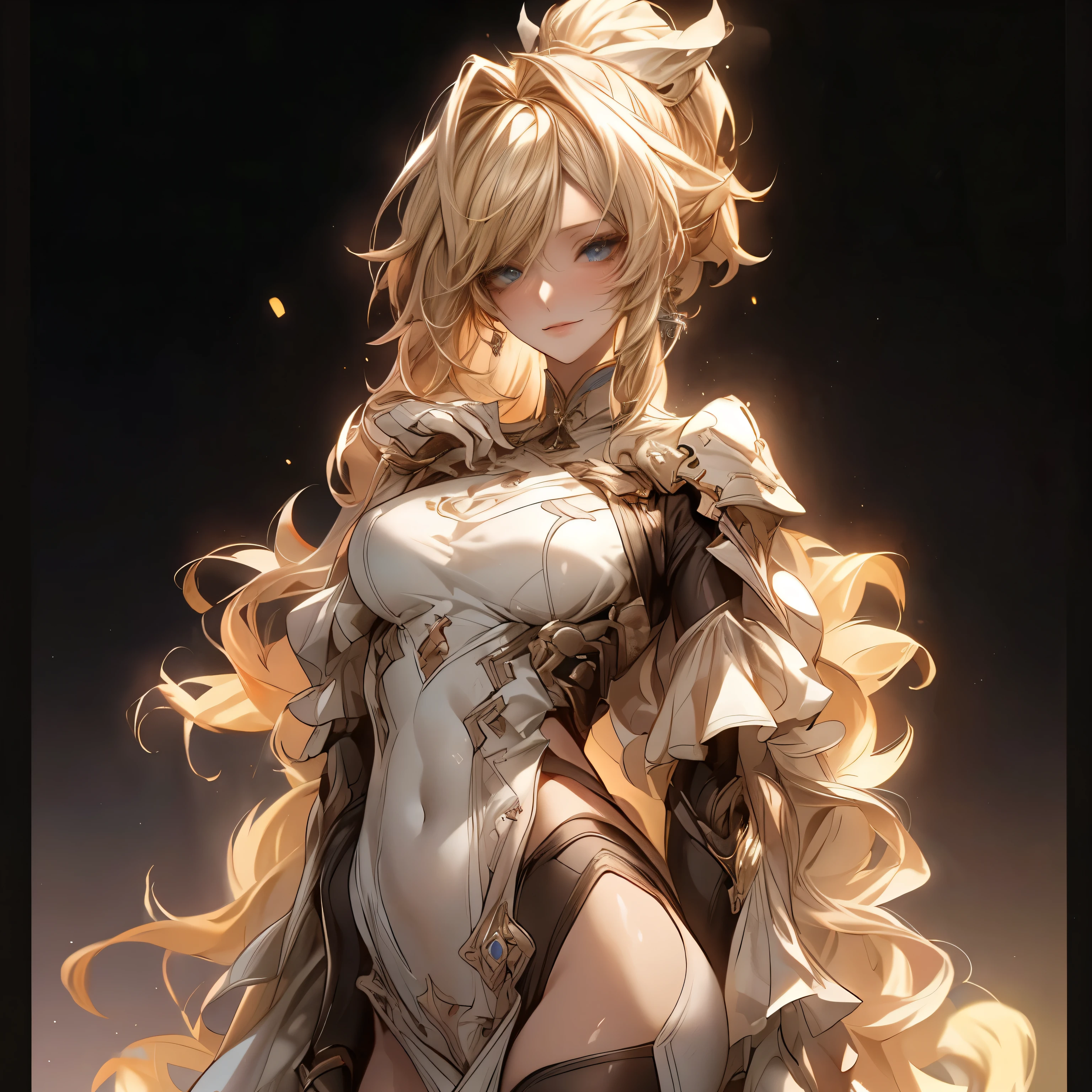 (best quality)), ((Masterpiece)), (details:1.4), 3d, HDR (high dynamic range), an image of a beautiful cyberpunk female, Blonde hair, Long hair, Sleek style, Golden eyes, hips up, จมูกโด่ง, ปากแดง, หน้าอกใหญ่, nvidia RTX, PBR surface, After processing, Anisotropic filtration,depth of field, Maximum clarity and clarity, multi-layered surface, Subsurface scattering, perfect proportions, 8K raw files, ultra detailed, Perfect proportions, volumetric lighting, soft lighting, Holy Paladin, Heavy Armor, glossy skin, castle background, jewely, ต่างหู, นิ้วมือสมบูรณ์,