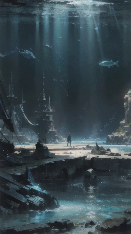 Beautiful city of Atlantis,Colorful underwater kingdom,Futuristic underwater city,Futuristic technology,Alien technology,Amazing sea creatures,Future cyberpunk,Surreal dreams,Surrealist art fantasy style,Epic digital fantasy art style,Art germ, Broken glass, ((bubbly underwater scenery)) Radiant light octane rendering is highly detailed. Dramatic lighting, dramatic fantasy scene, Dark gloomy atmosphere, Detailed textures, Highly detailed, 8K, Cinematic, Award-winning artwork, Digital painting, Conceptual art, Photorealistic, Detailed eyes. Resolution 16K,Nikon Z9, digital photography, ultra textured leather, Realistic photography, Cinematic effect, soft light, soft shadows, high quality volumetric lighting
