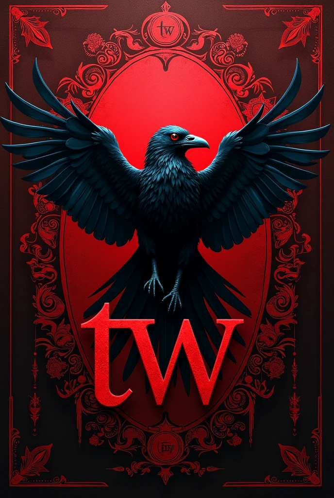the letter's "TW" in a red design highly detailed crow theme
