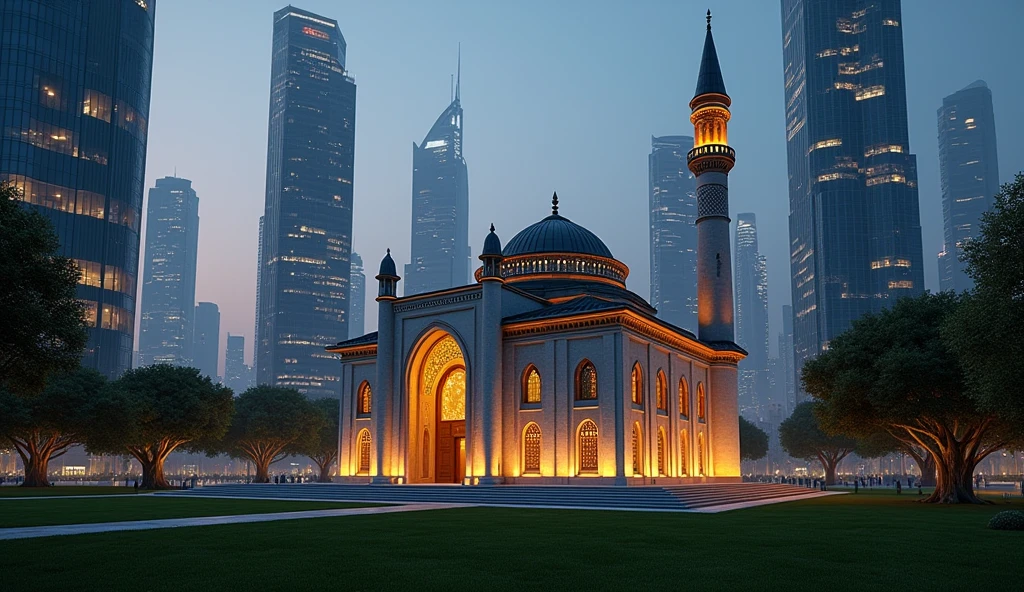 photorealistic ,classic mosque ,Mughal architecture, hd detaild,perfect lighting, trevertine stone façade,grand entrance door,dome,128k,high detailed,realistic, insanely detailed octane render,
