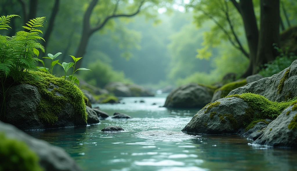river water flowing over mossy rocks
