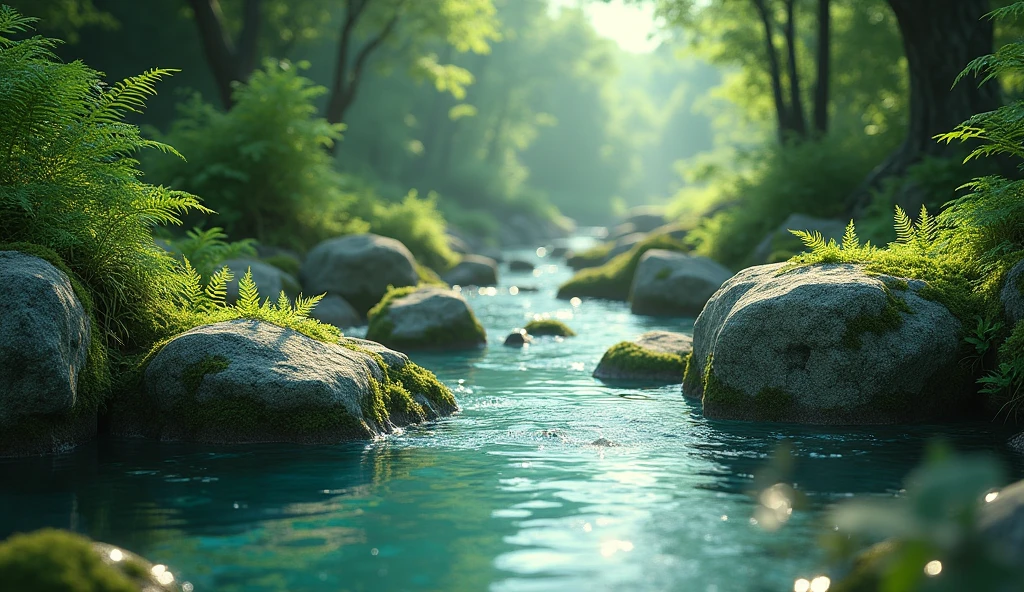 river water flowing over mossy rocks