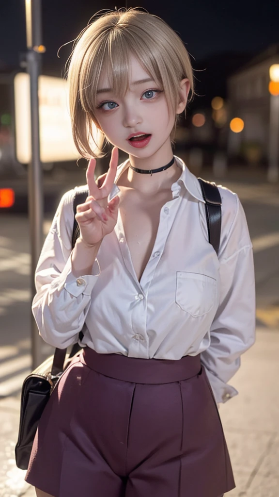 extremely detailed, best quality、masterpiece、detailed、(Mega boobs), (((Safe and secure、CERO A、All ages、safety sensor、Absolutely safe、sfw:1.5, safety)))、
masterpiece、best quality、detailed、ultra quality、extremely detailed、hires、ultra hires、8k, 32k
(Moody lighting:1.2), Written boundary depth, Bokeh, High resolution, 8k wallpaper, Realistic, Realistic, RAW Photos,
Detailed face、Detailed Background、
(Live Action、Intricate details)、blonde、pixi short hair、
(jirai makeUP:1.3、Red eyeliner、Light purple eyes, Blonde pixy short hair),
A woman in casual office fashion、Disheveled clothing、
One Woman, (Late Night:1.8, Ahegao:1.5, Drunk:1.4), Office lady、pantyhose, While drinking a can of beer、holding a beer can、beauty、Drunk 、Lean your body、Tired face、Drunk、Drunk and red face、I feel dizzy、Vomit、Vomiting、Outdoor、((steam,sweatvulgar)),(Open your mouth and stick out your tongue:1.3, ahegao:1.2,rolling eye:1.2)