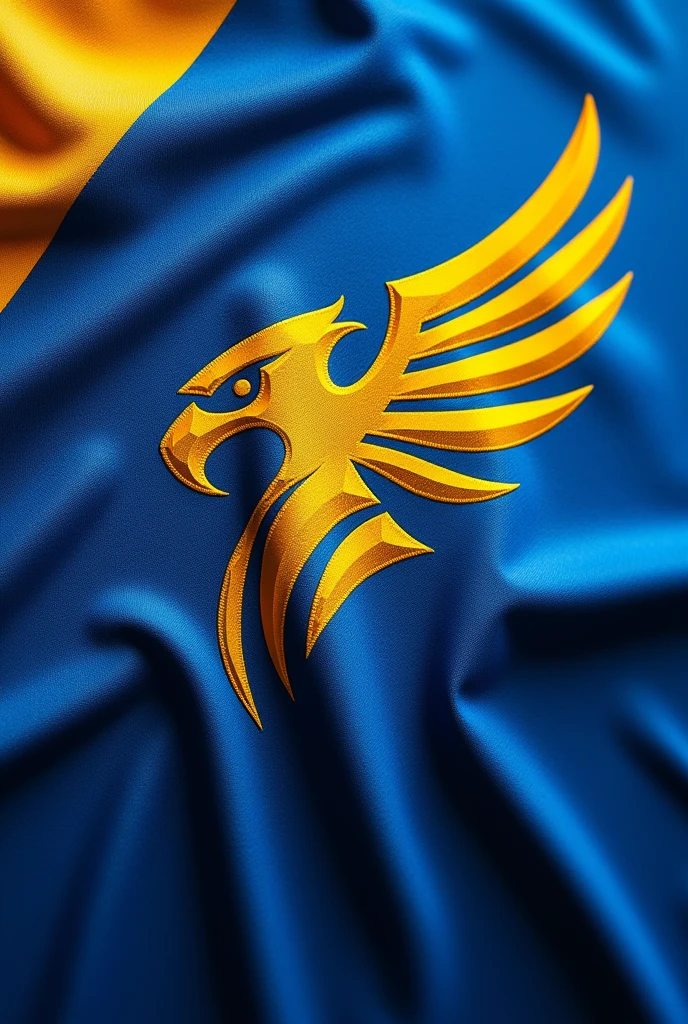 Create an Atlanta City Sports Jersey with blue and yellow colors and details, and with a geometric eagle in the corner of it, very detailed but not too extravagant