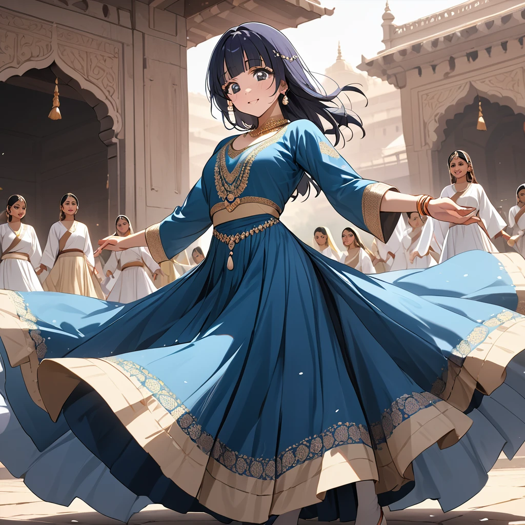((Highest quality)), ((masterpiece)), (detailed), (Perfect Face)、The woman is Reika Aoki with semi-long hair、A woman is dancing Kathak dance in a Kathak costume in India