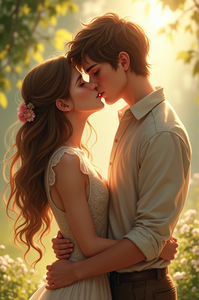 Girl and boy kissing