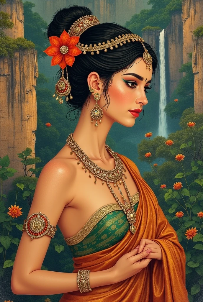 Genarate Sigirya womens art pictures in real more same angles as art in sigirya both woman 