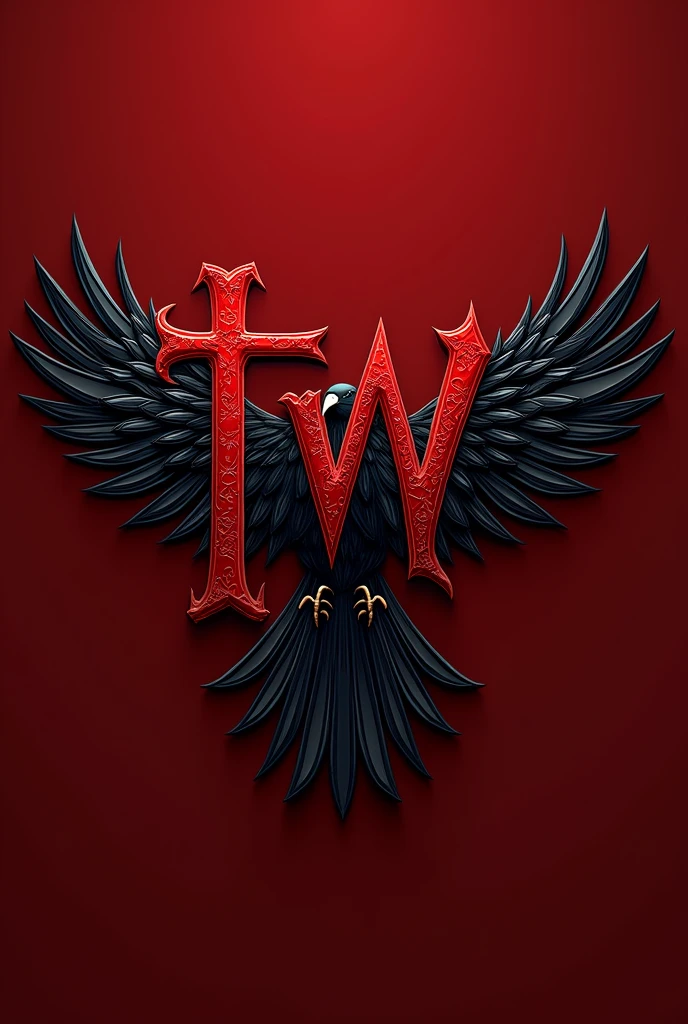 the letter's "TW" in a red design highly detailed crow theme no extra details just the letters no background 