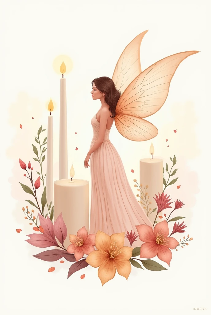 I want a logo off aromatic candels in pastel colors with a fairy and flowers and candels in aquarels