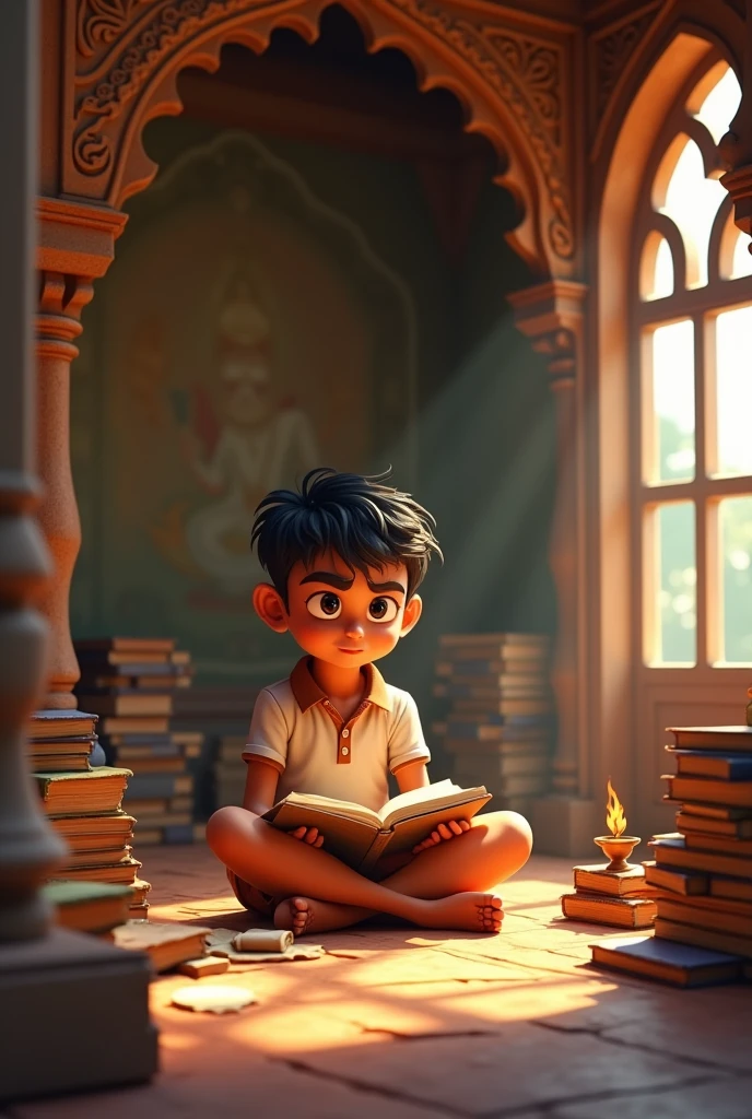 अर्जुन ने गाँव के पुराने मंदिर के एक कोने को अपना अध्ययन स्थल बना लिया। 3d cartoon images