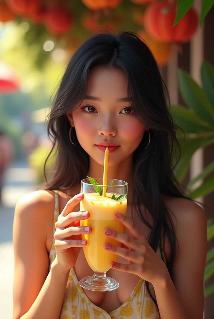 A Thai girl drinking Lassi
