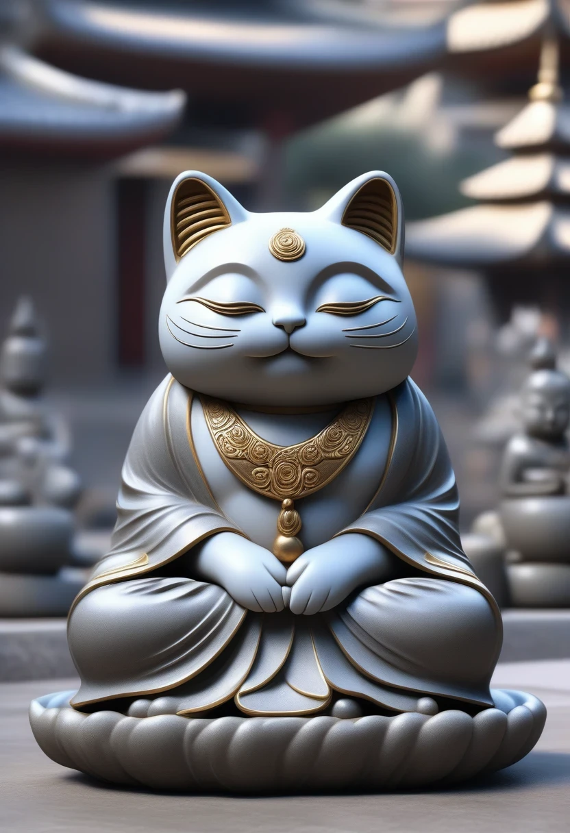 ((Masterpiece)), ((Best Quality)), (Very Detailed), ((Very Detailed)), 4K, (8K), very aesthetic, absurdres highres, Buddha Cat, Zen Buddha meditating cat, stone statue,