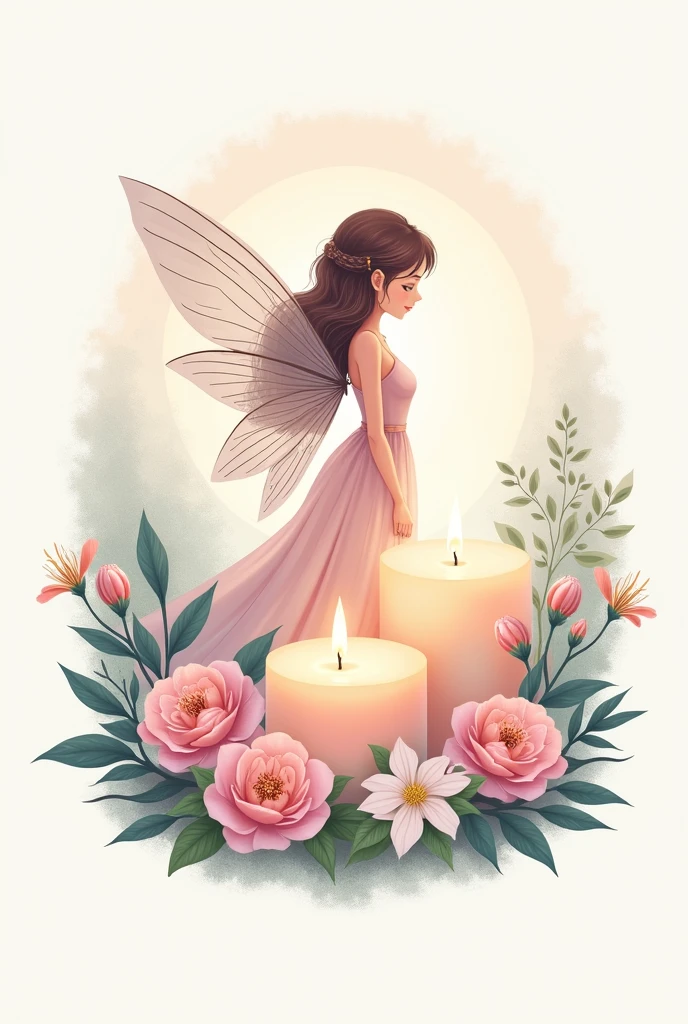 I want a logo off aromatic candels in pastel colors with a fairy and flowers and candels in anime style 