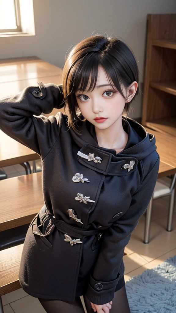 winter，snow scene，lace pantyhose，((duffel coat))、Depth of the bounds written，real light，ray tracing，OC renderer，UE5 renderer，surreal，best quality，8K，works of masters，super fine，correct ???????、(highest quality, 4k, table top: 1.3), Beautiful woman、surreal, 1 girl,highly detailed face,fine eyes,double eyelid, (beautiful detailed lips),sexy face,women of arafe,2、