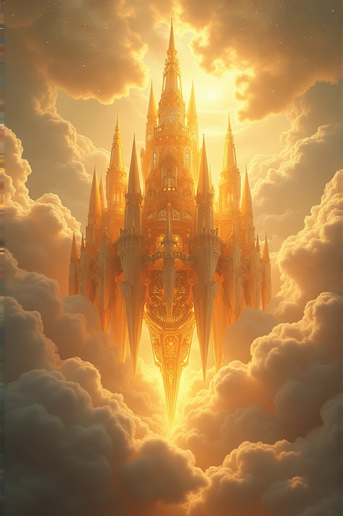 Lost Crystal Kingdom above the clouds with gold accents