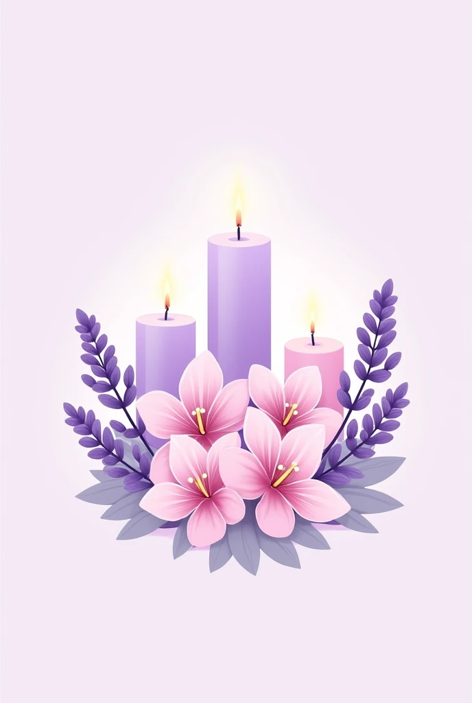 I want a logo off aromatic candels in pastel colors with flowers of lavanda and candels in anime style