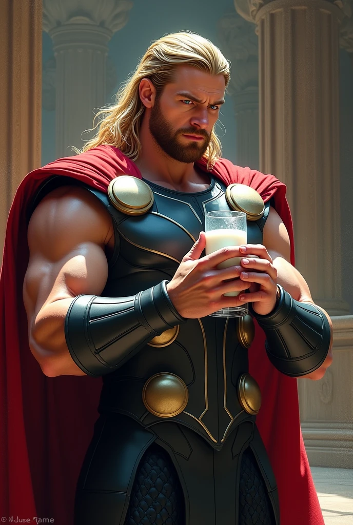 Thor in confusion handling glass of milk
