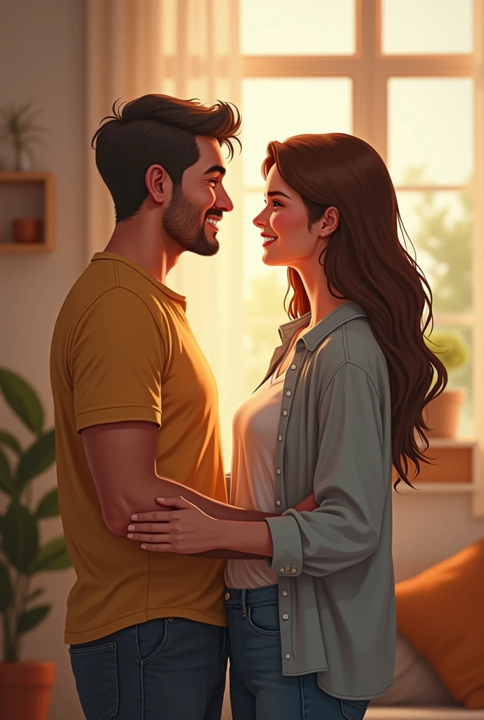 They are a caring, loving couple in their early 30s. The mother has a warm smile and gentle demeanor and is often seen wearing casual, comfortable clothing. The father has a kind, supportive expression and is always encouraging and understanding.