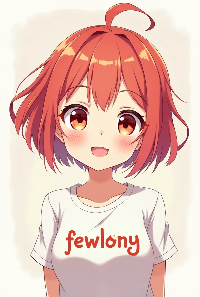 kawaii anime girl with a shirt that says fewlony